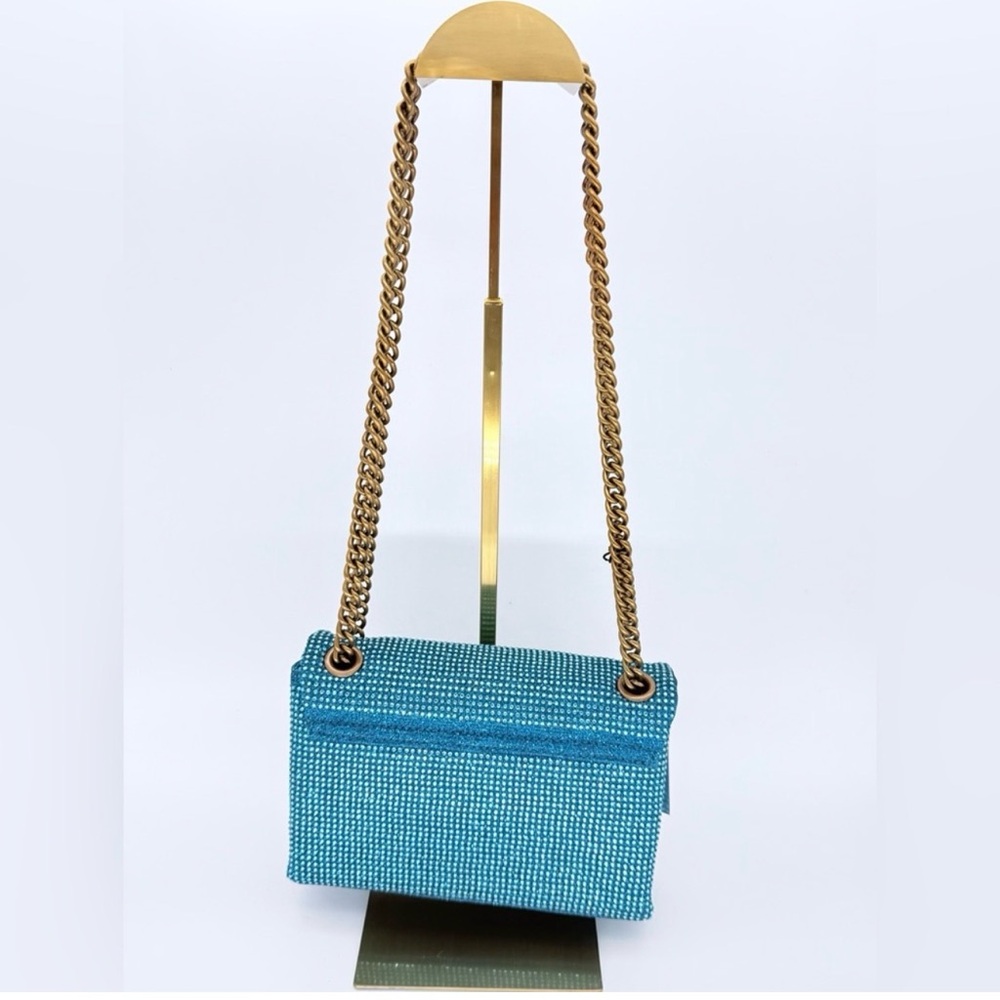 New 🆕 Kurt Geiger Turquoise Crystal Chain Shoulder Bag with Gold Hardware - Picture 3 of 10